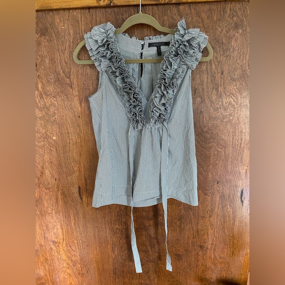 BCBGMaxAzria Ruffle Trim Sleeveless Blouse Gray Pleated Top
